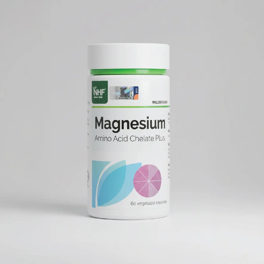 NHF Magnesium Amino Acid Chelate Plus bottle, 60 vegetable capsules